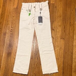 Alexander McQueen NEW vintage y2K distressed ivory straight Leg Jeans size 40 IT
